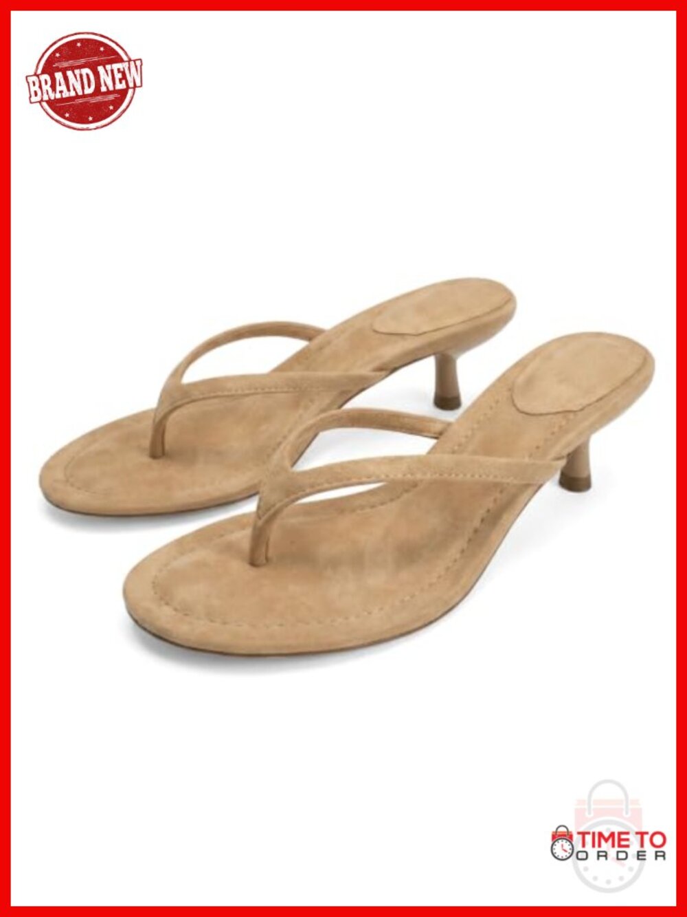Suede Flip Flops Open Round Toe Thong Heeled Sandals Kitten Heels